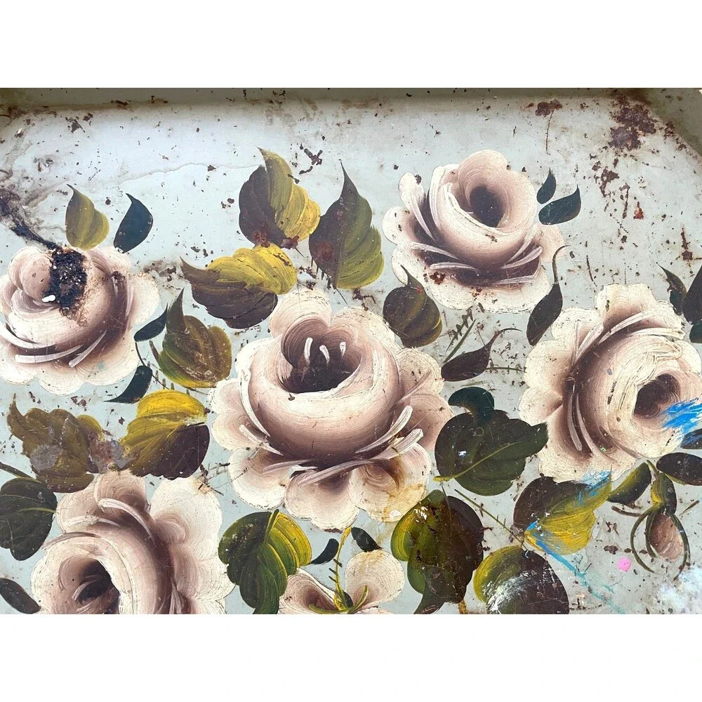 Metal Toleware Serving Tray Floral Hand Painted Nash Company  18